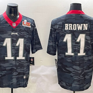 Men's Philadelphia Eagles #11 A. J. Brown Black 2025 Super Bowl LIX Patch Camo Vapor Untouchable Limited Stitched Football Jersey