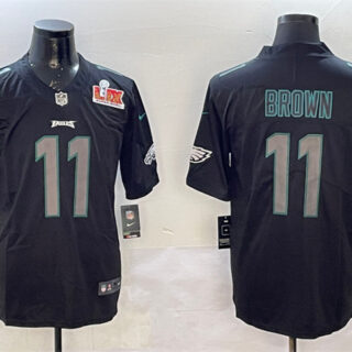 Men's Philadelphia Eagles #11 A.J. Brown Black 2025 Super Bowl LIX Patch Impact Vapor Untouchable Limited Stitched Football Jersey