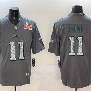 Men's Philadelphia Eagles #11 A.J. Brown Gray 2025 Super Bowl LIX Patch Fashion Vapor Untouchable Limited Stitched Football Jersey
