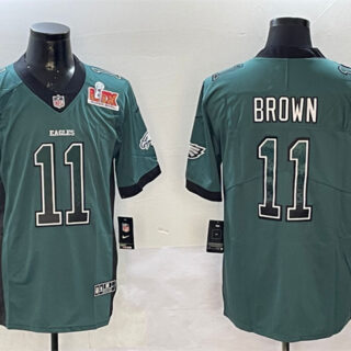 Men's Philadelphia Eagles #11 A.J. Brown Green 2025 Super Bowl LIX Patch Fashion Color Rush Vapor Untouchable Limited Stitched Football Jersey