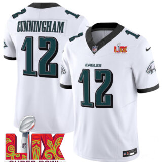 Men's Philadelphia Eagles #12 Randall Cunningham White 2025 Super Bowl LIX Patch New F.U.S.E. Vapor Limited Stitched Football Jersey