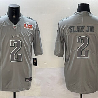 Men's Philadelphia Eagles #2 Darius Slay Jr. Grey 2025 Super Bowl LIX Patch Atmosphere Fashion Vapor Untouchable Limited Stitched Football Jersey