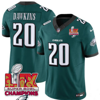 Men's Philadelphia Eagles #20 Brian Dawkins Green 2025 Eagles Logo Super Bowl LIX Patch New F.U.S.E. Vapor Limited Stitched Football Jersey