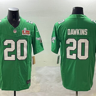 Men's Philadelphia Eagles #20 Brian Dawkins Green 2025 Super Bowl LIX Patch F.U.S.E. Throwback Vapor Untouchable Limited Stitched Football Jersey