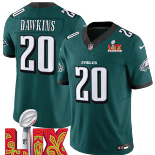 Men's Philadelphia Eagles #20 Brian Dawkins Green 2025 Super Bowl LIX Patch New F.U.S.E. Vapor Limited Stitched Football Jersey