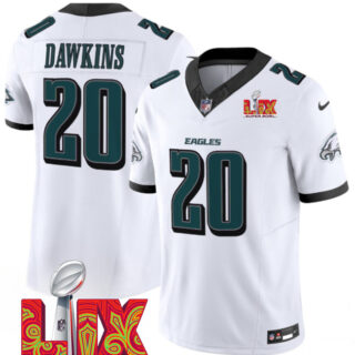 Men's Philadelphia Eagles #20 Brian Dawkins White 2025 Super Bowl LIX Patch New F.U.S.E. Vapor Limited Stitched Football Jersey