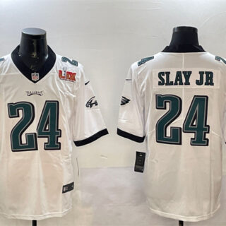 Men's Philadelphia Eagles #24 Darius Slay Jr. White 2025 Super Bowl LIX Patch Vapor Untouchable Limited Stitched Football Jersey