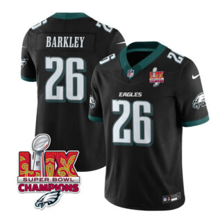 Men's Philadelphia Eagles #26 Saquon Barkley Black 2025 Eagles Logo Super Bowl LIX Patch New F.U.S.E. Vapor Untouchable Limited Stitched Football Jersey