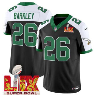 Men's Philadelphia Eagles #26 Saquon Barkley Black White 2025 Super Bowl LIX Patch F.U.S.E. Vapor Untouchable Limited Stitched Football Jersey