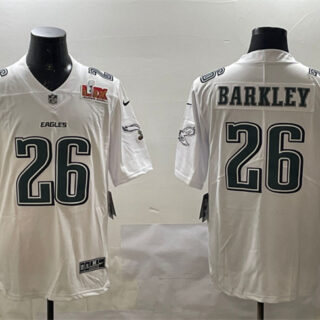 Men's Philadelphia Eagles #26 Saquon Barkley White 2025 Super Bowl LIX Patch Fashion Vapor Untouchable Limited Stitched Football Jersey
