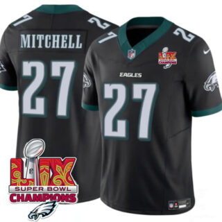 Men's Philadelphia Eagles #27 Quinyon Mitchell Black 2025 Eagles Logo Super Bowl LIX Patch New F.U.S.E. Vapor Untouchable Limited Stitched Football Jersey