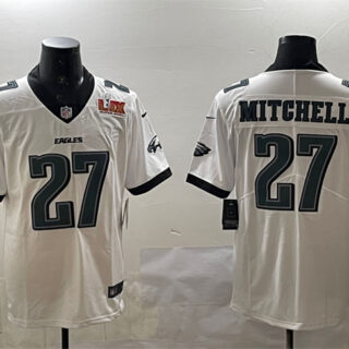 Men's Philadelphia Eagles #27 Quinyon Mitchell White 2025 Super Bowl LIX Patch New Vapor Untouchable Limited Stitched Football Jersey
