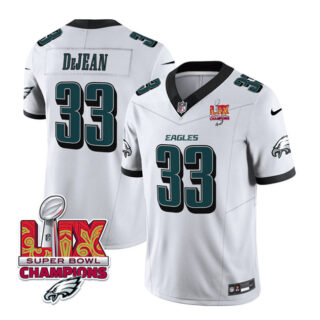 Men's Philadelphia Eagles #33 Cooper DeJean White 2025 Eagles Logo Super Bowl LIX Patch New F.U.S.E. Vapor Untouchable Limited Stitched Football Jersey