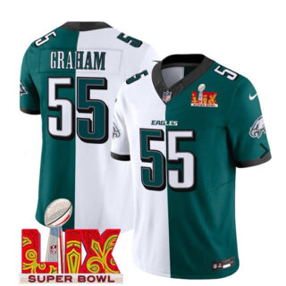 Men's Philadelphia Eagles #55 Brandon Graham White Green Split 2025 Super Bowl LIX Patch F.U.S.E. Vapor Untouchable Limited Stitched Football Jersey