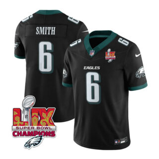 Men's Philadelphia Eagles #6 DeVonta Smith Black 2025 Eagles Logo Super Bowl LIX Patch New F.U.S.E. Vapor Limited Stitched Football Jersey