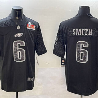 Men's Philadelphia Eagles #6 DeVonta Smith Black 2025 Super Bowl LIX Patch Reflective Vapor Untouchable Limited Stitched Football Jersey