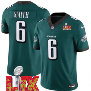 Men's Philadelphia Eagles #6 DeVonta Smith Green 2025 Super Bowl LIX Patch New F.U.S.E. Vapor Limited Stitched Football Jersey
