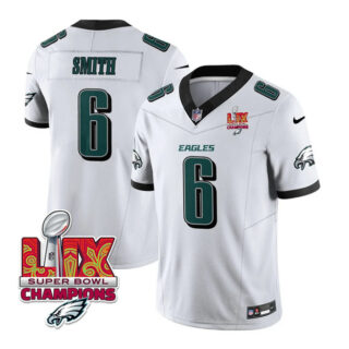 Men's Philadelphia Eagles #6 DeVonta Smith White 2025 Eagles Logo Super Bowl LIX Patch New F.U.S.E. Vapor Untouchable Limited Stitched Football Jersey