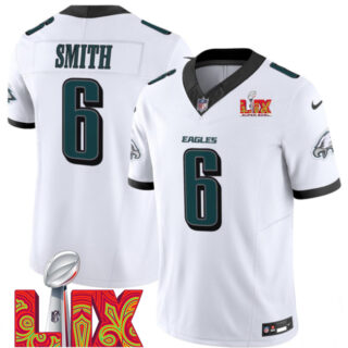 Men's Philadelphia Eagles #6 DeVonta Smith White 2025 Super Bowl LIX Patch New F.U.S.E. Vapor Untouchable Limited Stitched Football Jersey