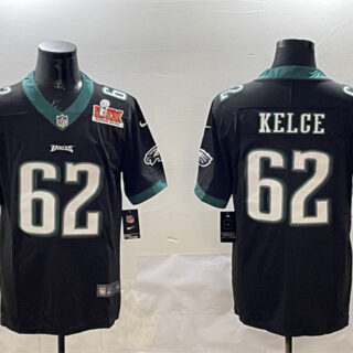 Men's Philadelphia Eagles #62 Jason Kelce Black 2025 Super Bowl LIX Patch Vapor Untouchable Limited Stitched Football Jersey