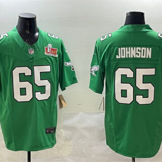 Men's Philadelphia Eagles #65 Lane Johnson Green 2025 Super Bowl LIX Patch F.U.S.E. Throwback Vapor Untouchable Limited Stitched Football Jersey