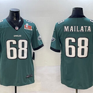 Men's Philadelphia Eagles #68 Jordan Mailata Green 2025 Super Bowl LIX Patch New Vapor Untouchable Limited Stitched Football Jersey