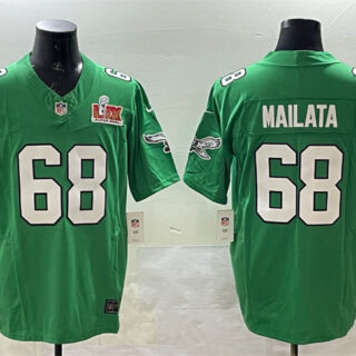 Men's Philadelphia Eagles #68 Jordan Mailata Green 2025 Super Bowl LIX Patch F.U.S.E. Throwback Vapor Untouchable Limited Stitched Football Jersey