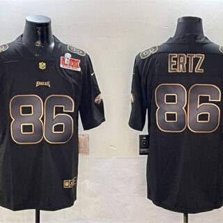 Men's Philadelphia Eagles #86 Zach Ertz Black Gold 2025 Super Bowl LIX Patch Vapor Untouchable Limited Stitched Football Jersey