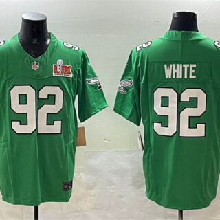 Men's Philadelphia Eagles #92 Reggie White Green 2025 Super Bowl LIX Patch F.U.S.E. Throwback Vapor Untouchable Limited Stitched Football Jersey