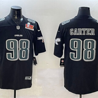 Men's Philadelphia Eagles #98 Jalen Carter Black 2025 Super Bowl LIX Patch Fashion New Vapor Untouchable Limited Stitched Football Jersey