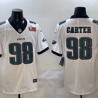 Men's Philadelphia Eagles #98 Jalen Carter White 2025 Super Bowl LIX Patch New Vapor Untouchable Limited Stitched Football Jersey