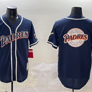 Men's San Diego Padres Tan Team Big Logo Navy 1998 World Series Cool Base Stitched Baseball Jersey