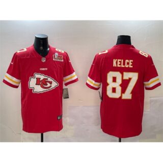 Men's Kansas City Chiefs #87 Travis Kelce Red 2025 Super Bowl LIX Team Big Logo Vapor Limited Stitched Football Jersey
