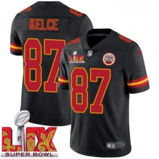 Men's Kansas City Chiefs Travis Kelce #87 Black 2024 2025 Super Bowl LIX F U S E Stitched Jersey