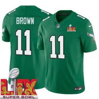 Men's Philadelphia Eagles A.J. Brown #11 Kelly Green 2024 2025 Super Bowl LIX F U S E Stitched NFL Jersey