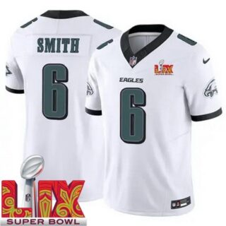 Men's Philadelphia Eagles DeVonta Smith #6 White 2024 2025 Super Bowl LIX F U S E Stitched NFL Jersey