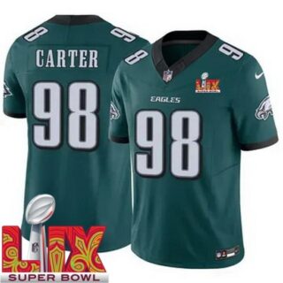 Men's Philadelphia Eagles Jalen Carter #98 Green 2024 2025 Super Bowl LIX F U S E Stitched NFL Jersey