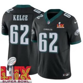 Men's Philadelphia Eagles Jason Kelce #62 Black 2024 2025 Super Bowl LIX F U S E Stitched NFL Jersey