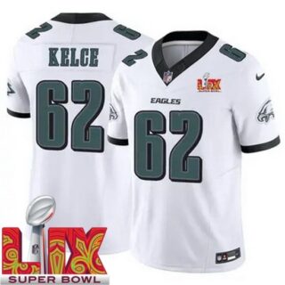 Men's Philadelphia Eagles Jason Kelce #62 White 2024 2025 Super Bowl LIX F U S E Stitched NFL Jersey