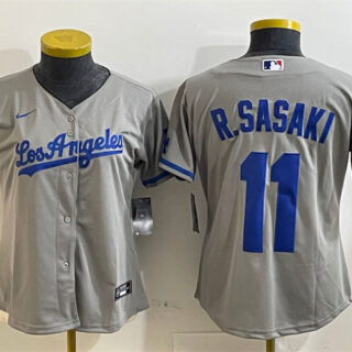 Women's Los Angeles Dodgers #11 Roki Sasaki Grey Cool Base Stitched Baseball Jersey(Run Small) 1