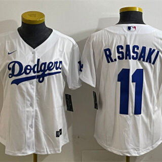 Women's Los Angeles Dodgers #11 Roki Sasaki White Cool Base Stitched Baseball Jersey(Run Small)
