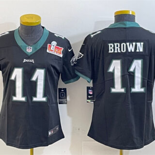 Women's Philadelphia Eagles #11 A. J. Brown Black 2025 Super Bowl LIX Patch Vapor Untouchable Limited Stitched Football Jersey(Run Small)