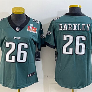 Women's Philadelphia Eagles #26 Saquon Barkley Green 2025 Super Bowl LIX Patch Vapor Untouchable Limited Stitched Football Jersey(Run Small)