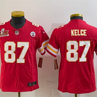 Youth Kansas City Chiefs #87 Travis Kelce Red 2025 Super Bowl LIX Patch F.U.S.E. Vapor Untouchable Limited Stitched Football Jersey