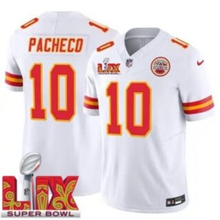 Youth Kansas City Chiefs Isiah Pacheco #10 White 2024 2025 Super Bowl LIX F U S E Stitched Jersey