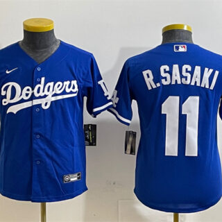 Youth Los Angeles Dodgers #11 Roki Sasaki Royal Cool Base Stitched Baseball Jersey