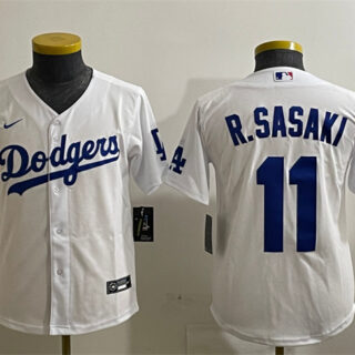 Youth Los Angeles Dodgers #11 Roki Sasaki White Cool Base Stitched Baseball Jersey