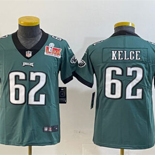 Youth Philadelphia Eagles #62 Jason Kelce Green 2025 Super Bowl LIX Patch Vapor Untouchable Limited Stitched Football Jersey