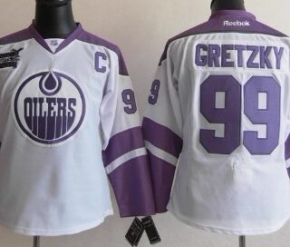 Women's Edmonton Oilers #99 Wayne Gretzky White s Fights Cancer Jersey