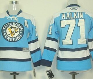 Youth Pittsburgh Penguins #71 Evgeni Malkin Light Blue Jersey